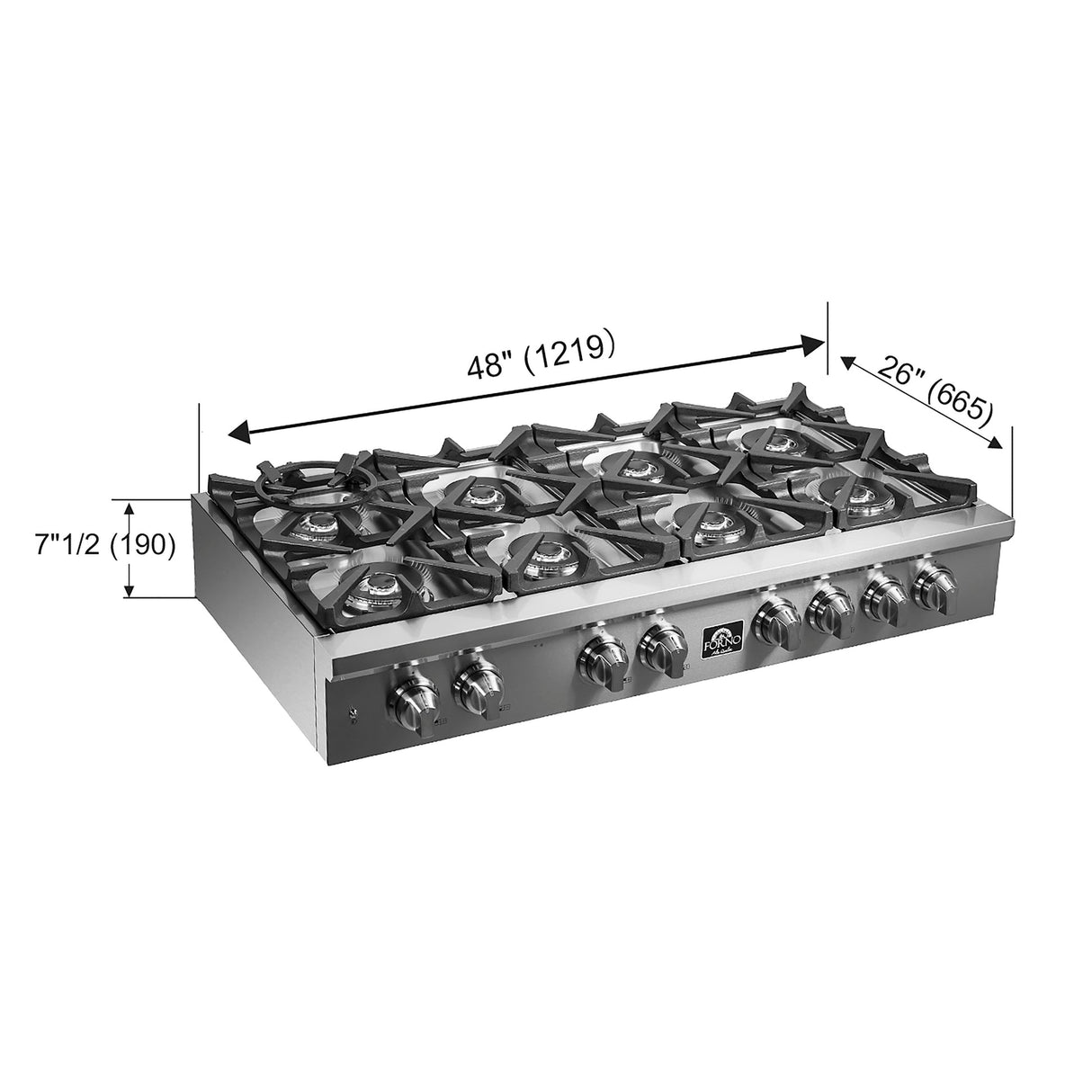 Forno Spezia Alta Qualita Pro-Style Gas Rangetop, Stainless Steel, Continuous Cast Iron Grates