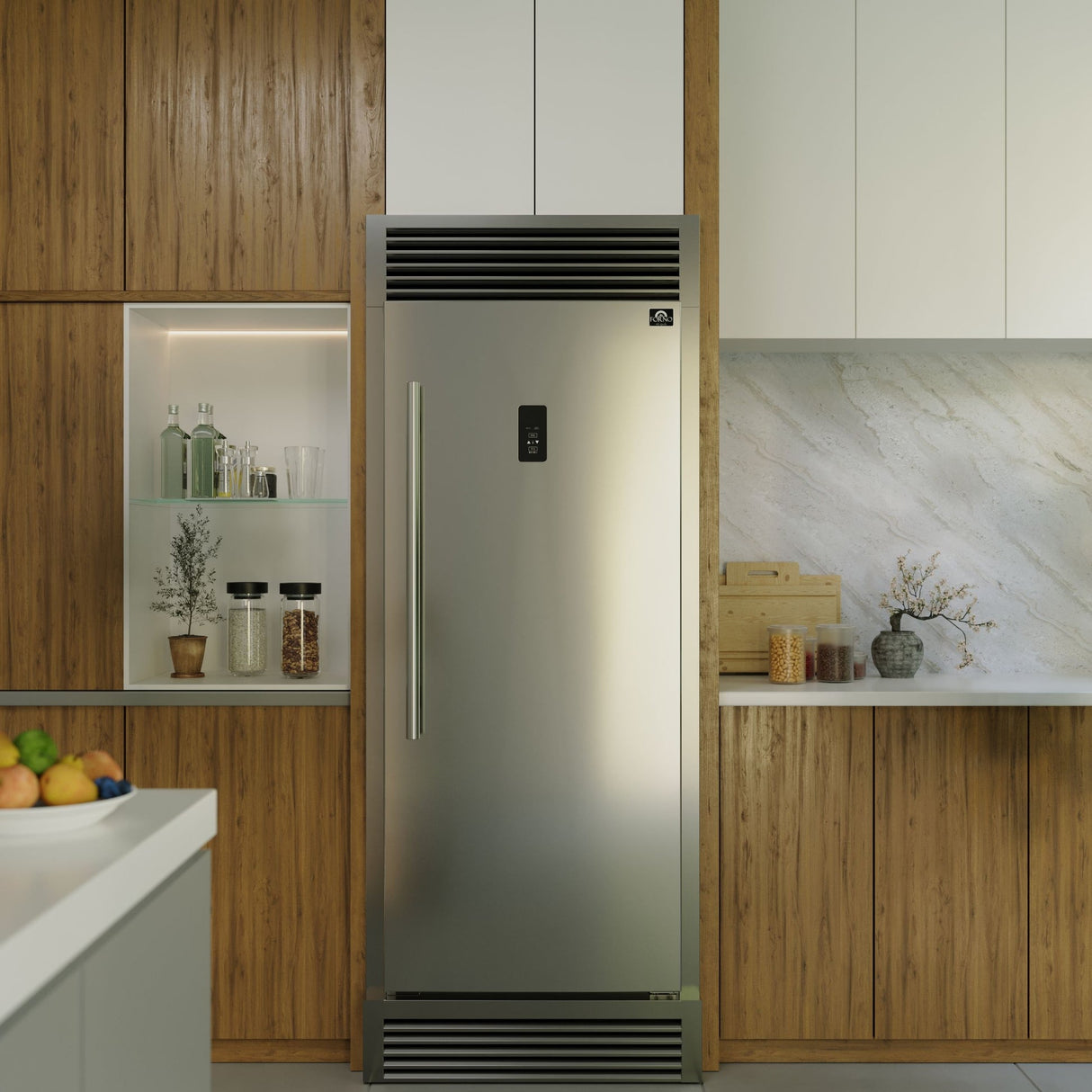 Forno Fortezza 32 Inch Right-Swing Convertible Refrigerator/Freezer with Trim Grill, Stainless Steel