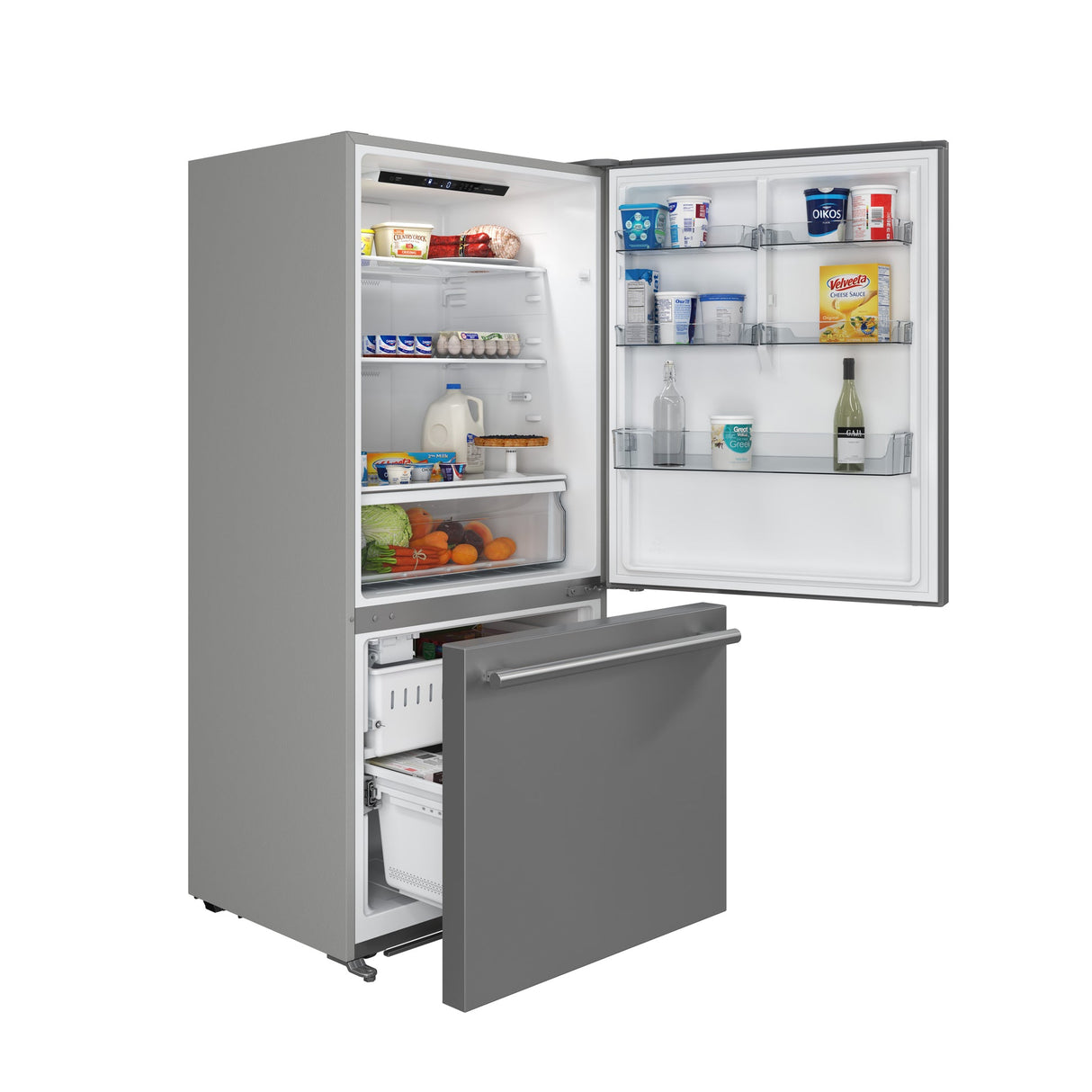 Forno Milano Espresso 31-Inch Bottom Freezer Refrigerator, Stainless Steel, 17.2 cu.ft Capacity, Right Swing Door