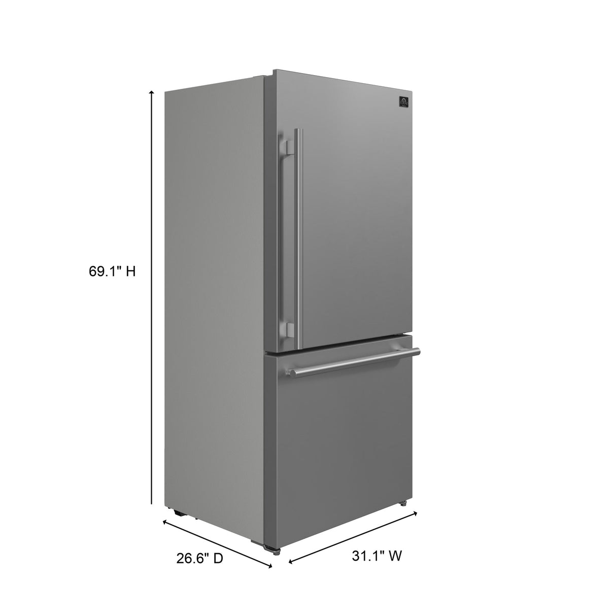 Forno Milano Espresso 31-Inch Bottom Freezer Refrigerator, Stainless Steel, 17.2 cu.ft Capacity, Right Swing Door