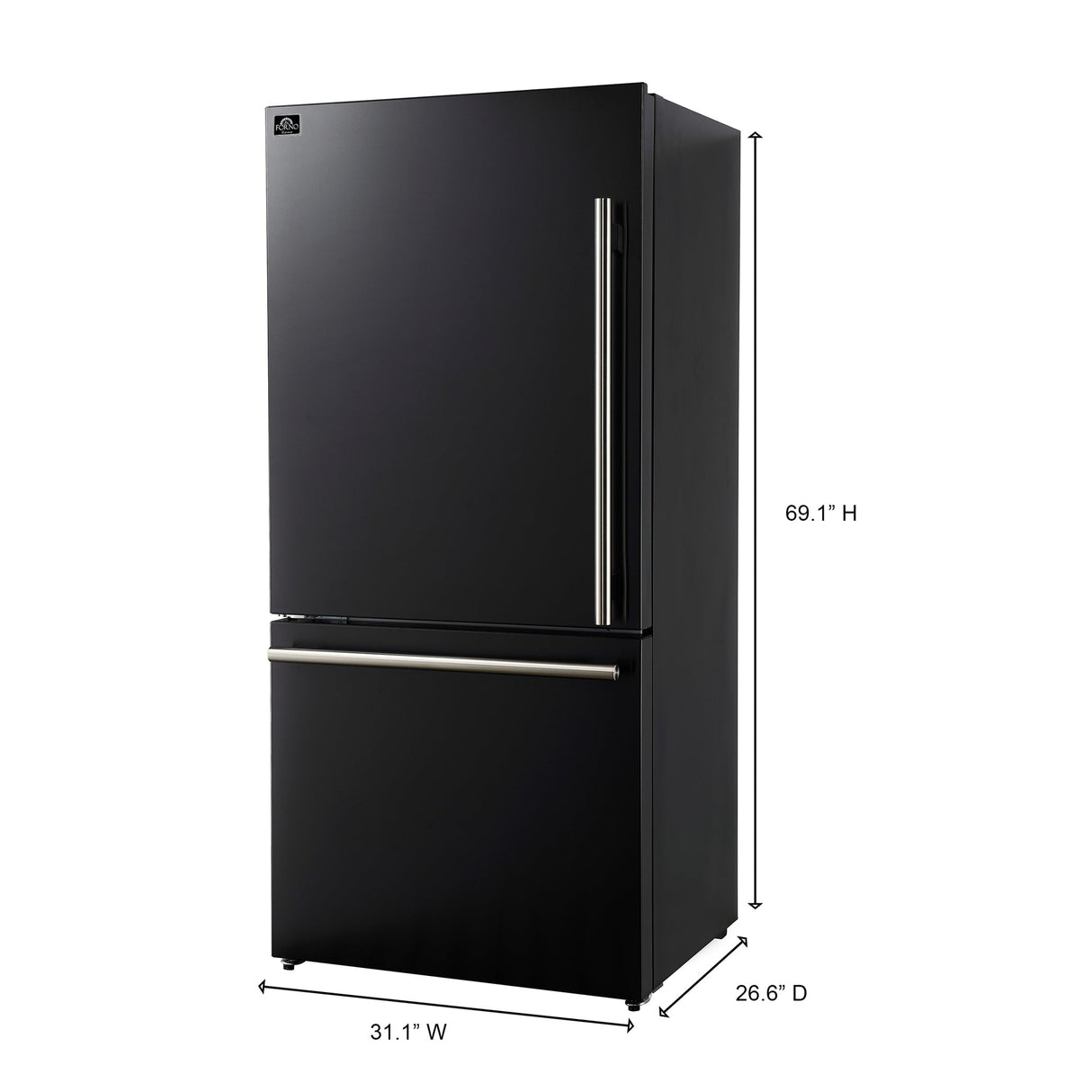 Forno Milano Espresso 31-Inch Bottom Freezer Refrigerator, 17.2 Cu. Ft., Energy-Efficient, No Frost, Built-In Ice Maker