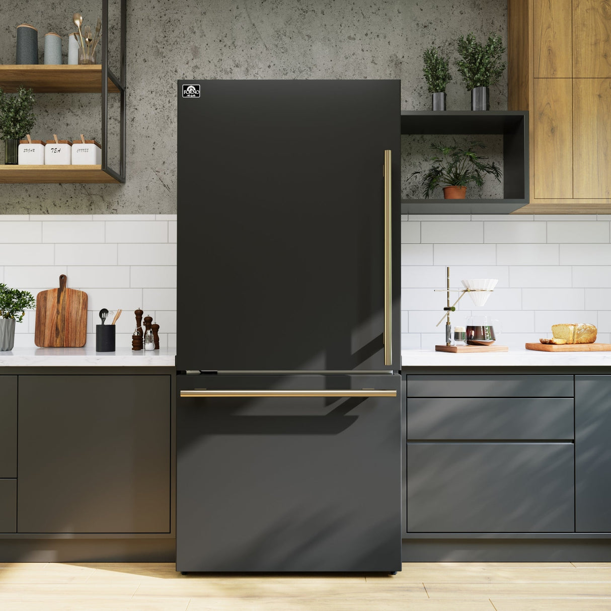 Forno Milano Espresso 31-Inch Bottom Freezer Refrigerator, 17.2 Cu. Ft., Energy-Efficient, No Frost, Built-In Ice Maker