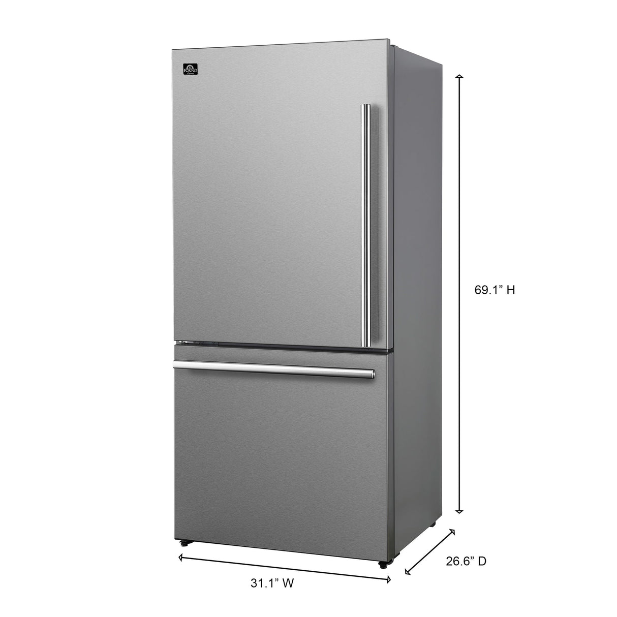 Forno Milano Espresso 31-Inch Stainless Steel Bottom Freezer Refrigerator, 17.2 cu.ft., Built-In Ice Maker