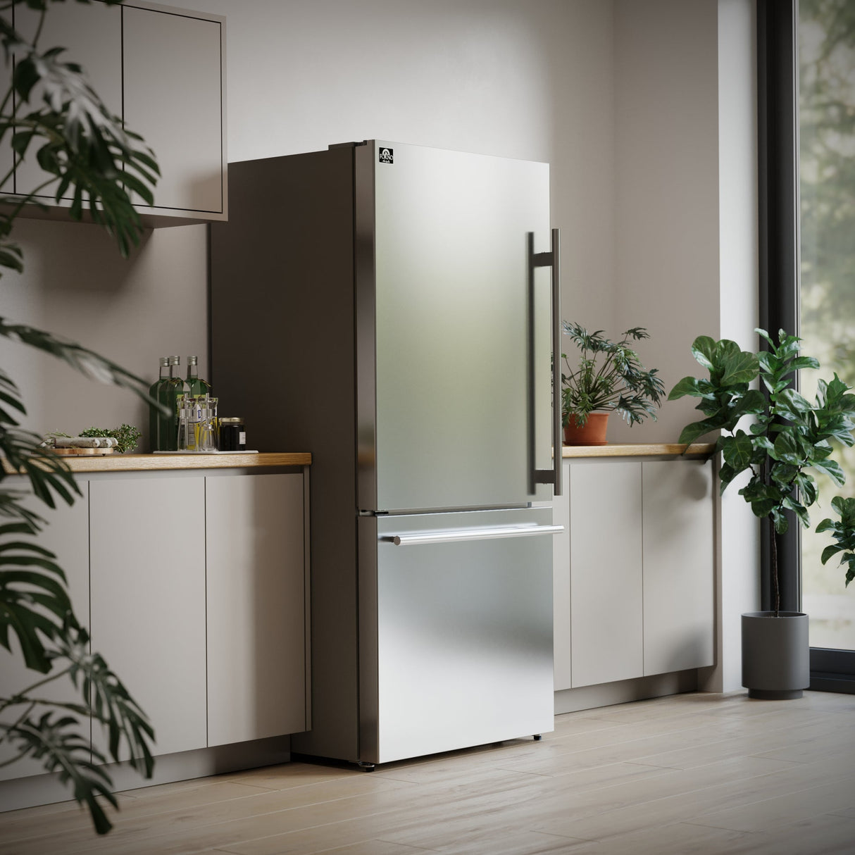 Forno Milano Espresso 31-Inch Stainless Steel Bottom Freezer Refrigerator, 17.2 cu.ft., Built-In Ice Maker