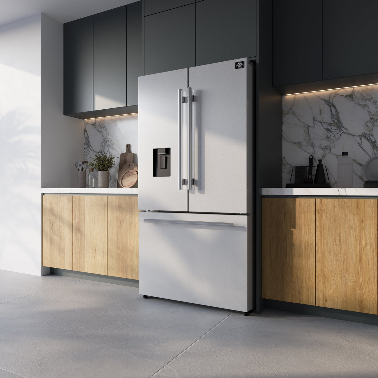 Forno Aosta 36" French Door Refrigerator – 22.4 cu.ft, External Water Dispenser & Automatic Ice Maker