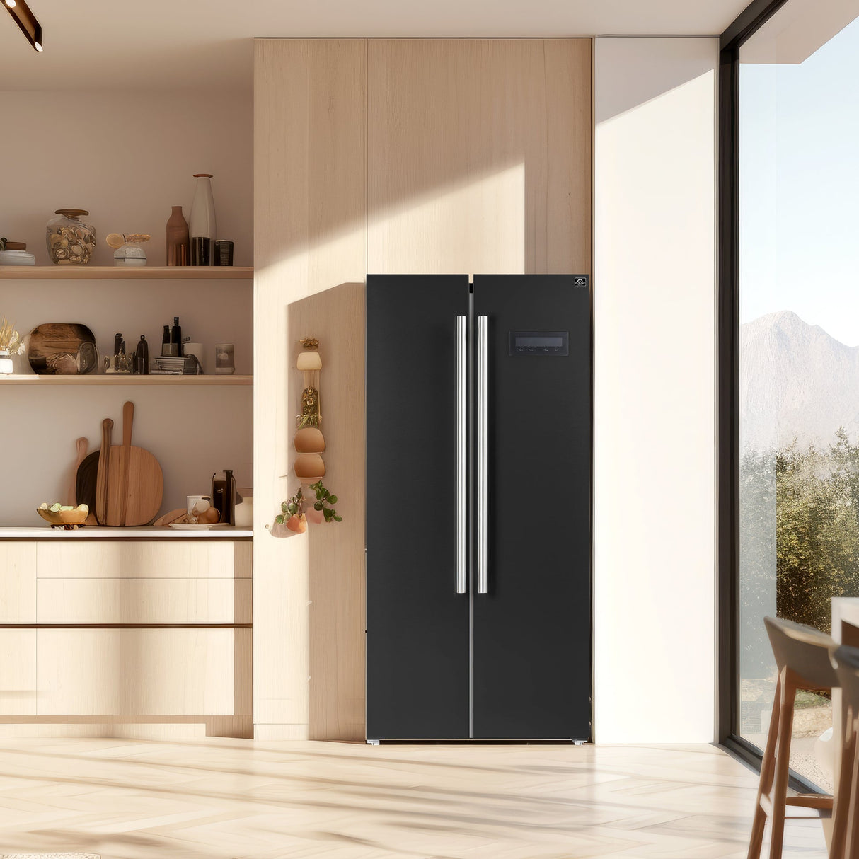 Forno Salerno Espresso 33-Inch Side-by-Side Refrigerator, 15.6 Cu. Ft., Energy-Efficient, No Frost, Modern Design