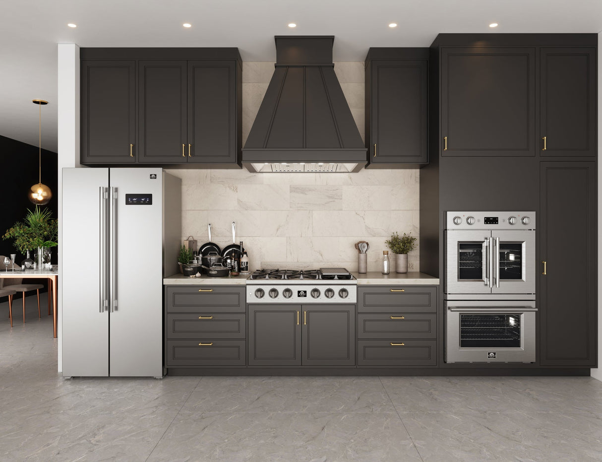 Forno Asti 30" Double Wall Oven – Stainless Steel with Upper French Doors, 7.36 cu.ft, 7200W Dual Convection, Air Fry, Self-Clean