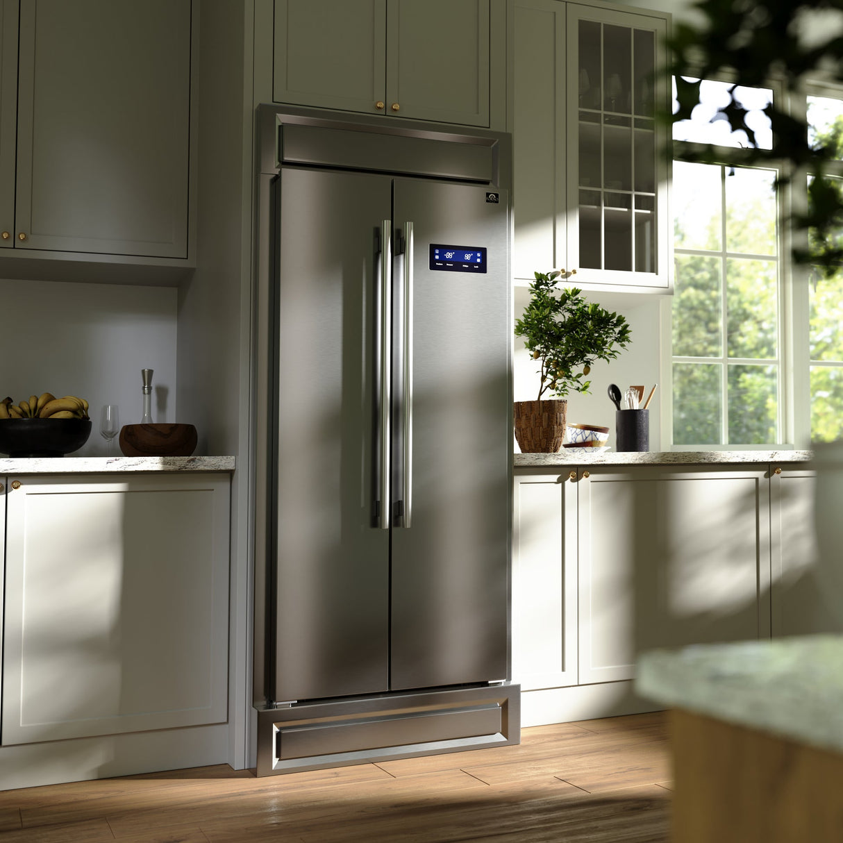 Forno Salerno 37-Inch Built-In Stainless Steel Refrigerator, 15.6 cu.ft, Modern Decorative Grill