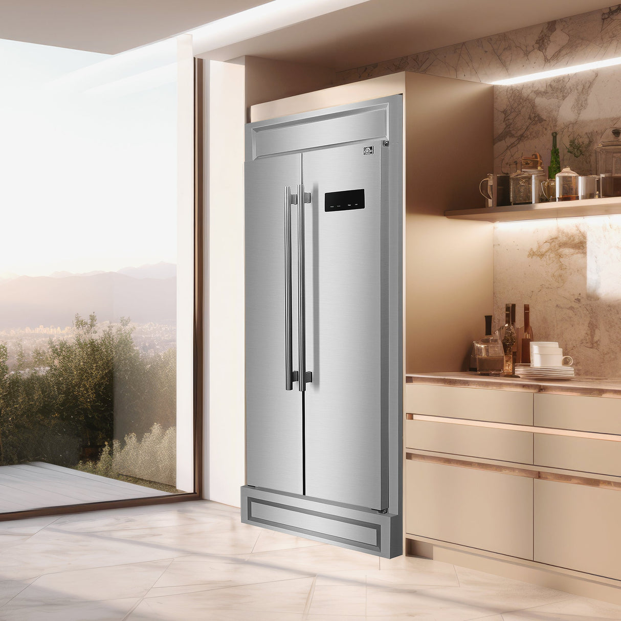 Forno Salerno 37-Inch Built-In Stainless Steel Refrigerator, 15.6 cu.ft, Modern Decorative Grill
