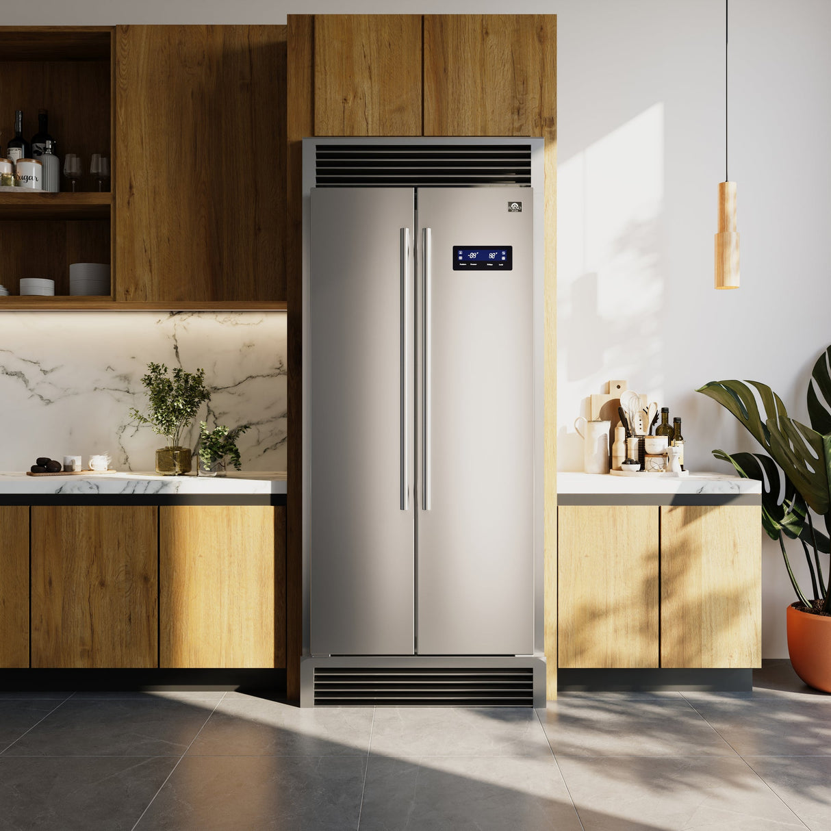 Forno Salerno 37-Inch Built-In Stainless Steel Refrigerator, 15.6 cu.ft, Decorative Grill