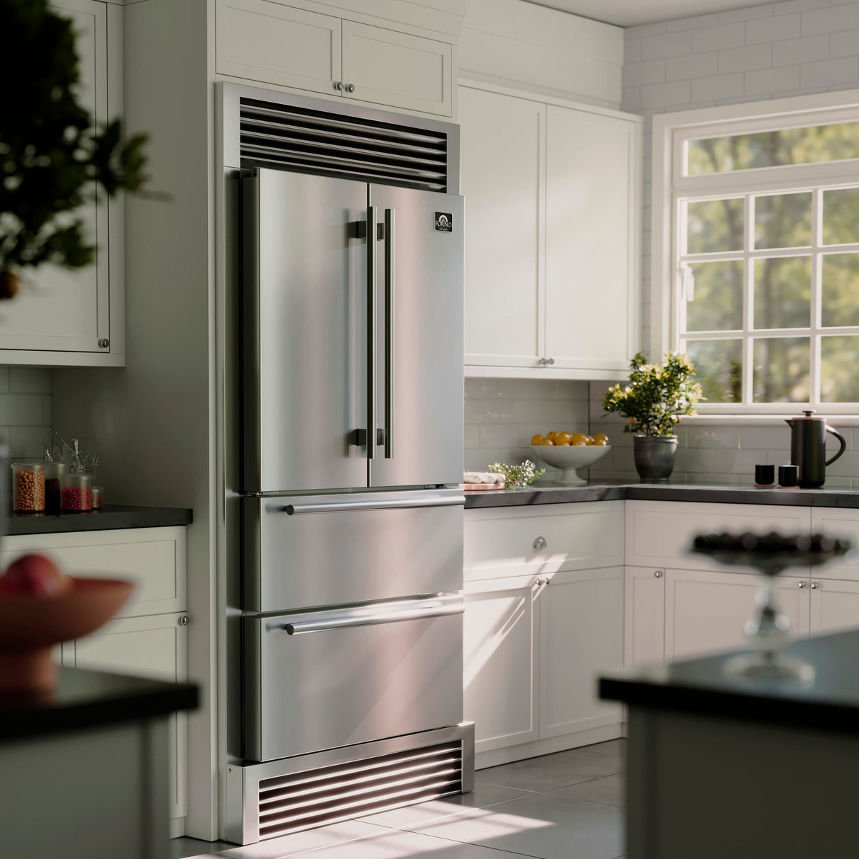 Forno Moena 40-Inch French Door Refrigerator, Stainless Steel, 19.2 cu.ft, Decorative Grill