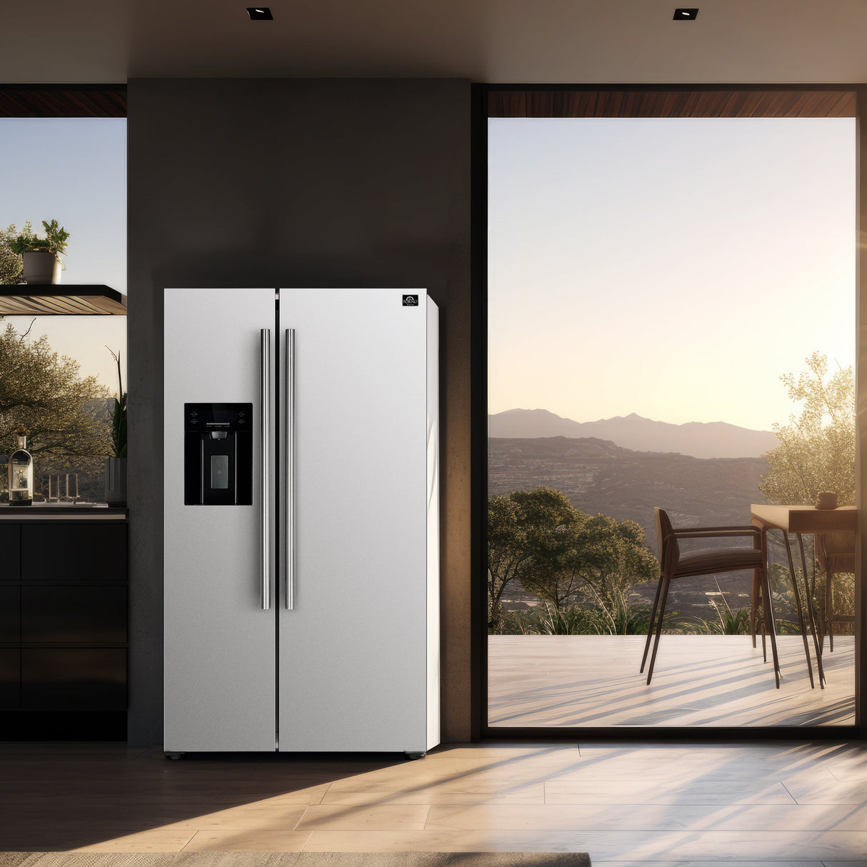 Forno Salerno Espresso 36-Inch Side-by-Side Refrigerator, 20 Cu. Ft., Frost-Free, Ice & Water Dispenser