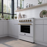 Forno Paolo Freestanding Electric Range with Antique Brass, True Convection Oven, Energy Efficient