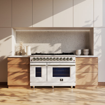 Forno Massimo Freestanding Dual Fuel Range with Antique Brass Accessories, Convection Oven