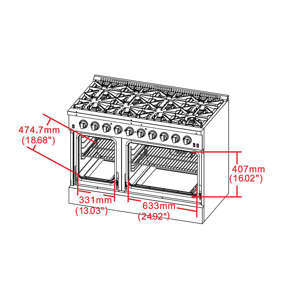 Forno Galiano 48-Inch Freestanding Gas Range, Stainless Steel, 8 Burners, 107,000 BTU, Double Ovens