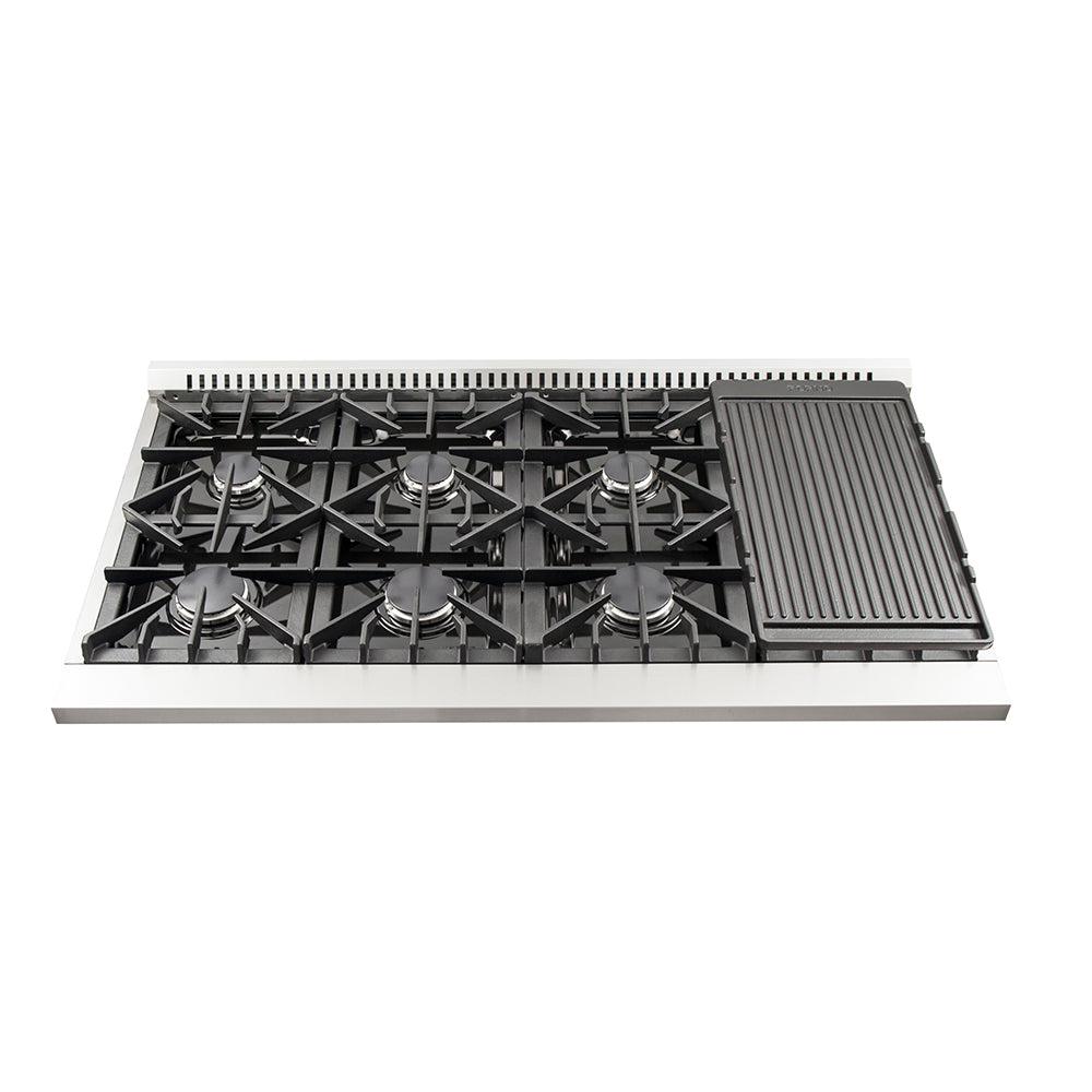 Forno Galiano 48-Inch Freestanding Gas Range, Stainless Steel, 8 Burners, 107,000 BTU, Double Ovens