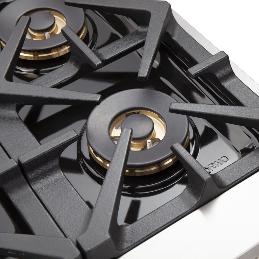 Forno Capriasca 48-inch Gas Range Stainless Steel, 8 Brass Burners, 6.58 cu.ft. Double Oven