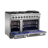 Forno Capriasca 48-inch Gas Range Stainless Steel, 8 Brass Burners, 6.58 cu.ft. Double Oven