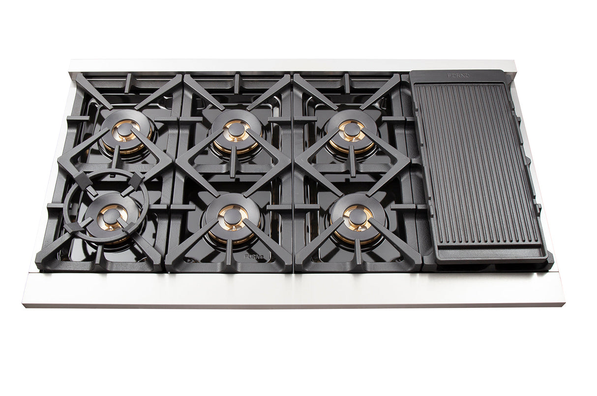 Forno Capriasca 48-inch Gas Range Stainless Steel, 8 Brass Burners, 6.58 cu.ft. Double Oven