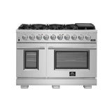 Forno Capriasca 48-inch Gas Range Stainless Steel, 8 Brass Burners, 6.58 cu.ft. Double Oven