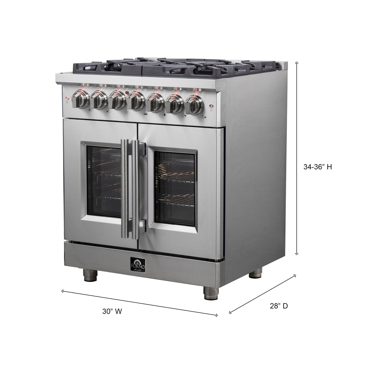 Forno Massimo Freestanding French Door Dual Fuel Range, True Convection Oven