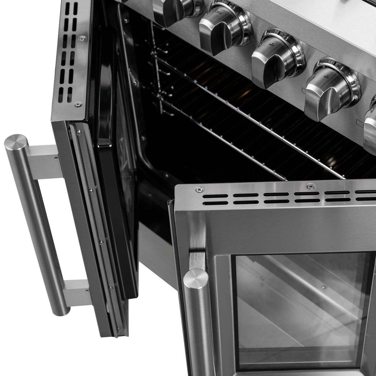 Forno Galiano French Door Dual Fuel Range All Stainless Steel, True Convection Oven