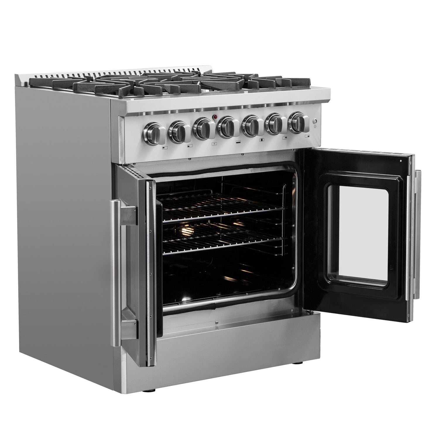 Forno Galiano French Door Dual Fuel Range All Stainless Steel, True Convection Oven