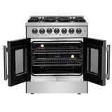 Forno Galiano French Door Dual Fuel Range All Stainless Steel, True Convection Oven