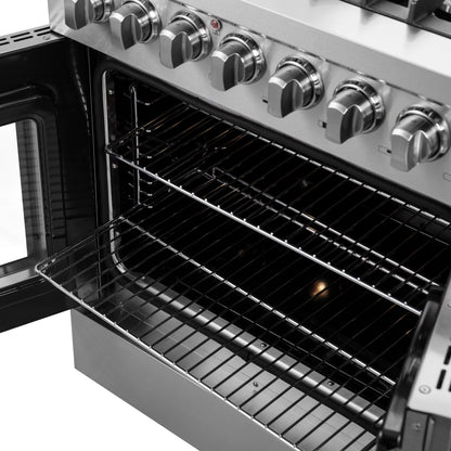 Forno Galiano French Door Dual Fuel Range All Stainless Steel, True Convection Oven