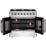 Forno Galiano French Door Dual Fuel Range All Stainless Steel, True Convection Oven