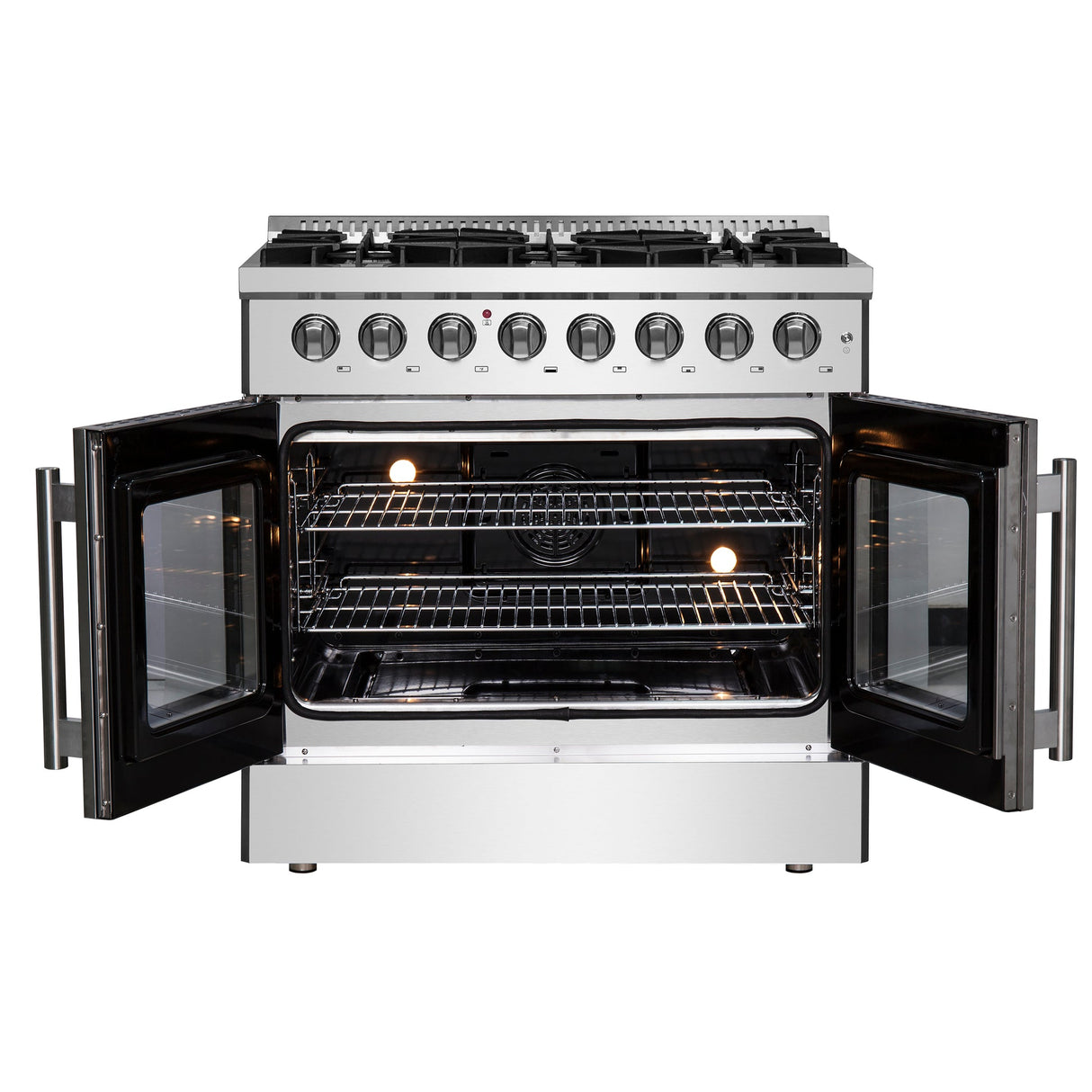 Forno Galiano French Door Dual Fuel Range All Stainless Steel, True Convection Oven
