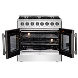 Forno Galiano French Door Dual Fuel Range All Stainless Steel, True Convection Oven