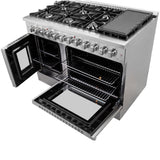 FORNO Galiano 48-Inch French Door Dual Fuel Range All Stainless Steel, 8 Sealed Burners, 107,000 BTU, Griddle, 6.58 cu.ft. Double Ovens