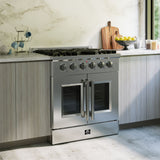 Forno Galiano Freestanding French Door Gas Range, Convection Oven, Energy Efficient