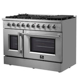 Forno Galiano 48-Inch Freestanding French Door Gas Range, 8 Burners, Griddle, Convection Oven