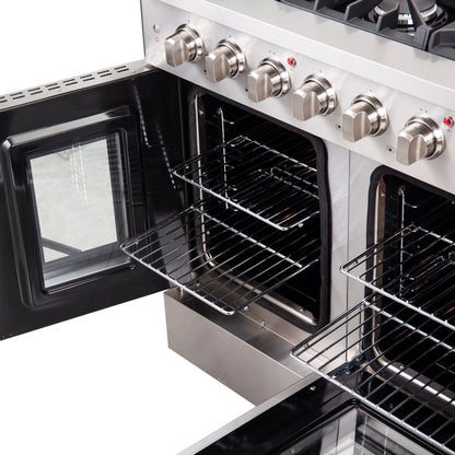 Forno Galiano 48-Inch Freestanding French Door Gas Range, 8 Burners, Griddle, Convection Oven