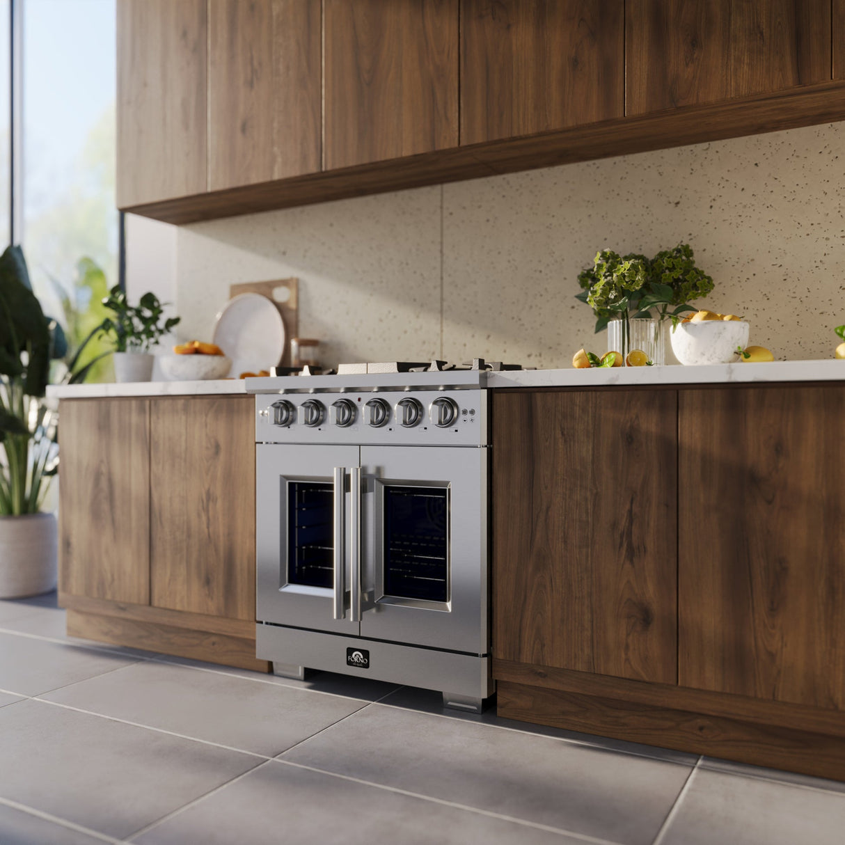 Forno Capriasca Freestanding French Door Gas Range, Convection Oven, Energy Efficient