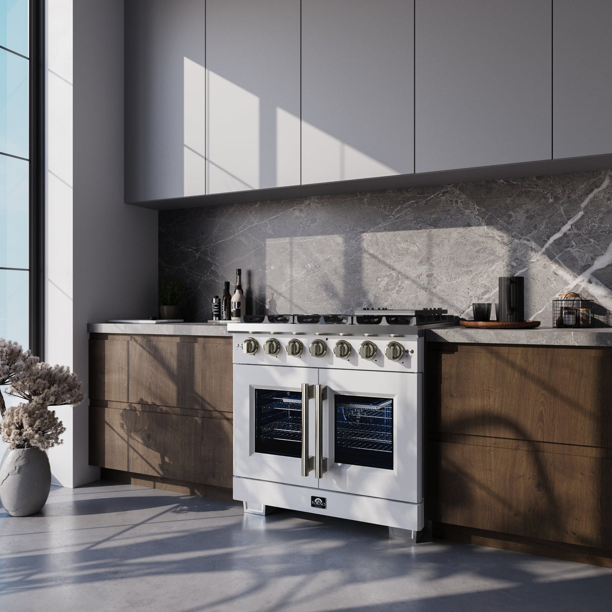 Forno Capriasca Freestanding French Door Gas Range, Convection Oven, Energy Efficient