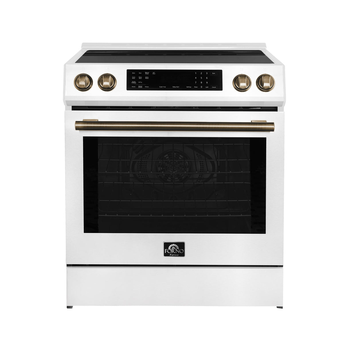 Forno Donatello Espresso 30-Inch Slide-In Induction Range, Convection Oven, 5 Cooking Zones, Touch Control Panel