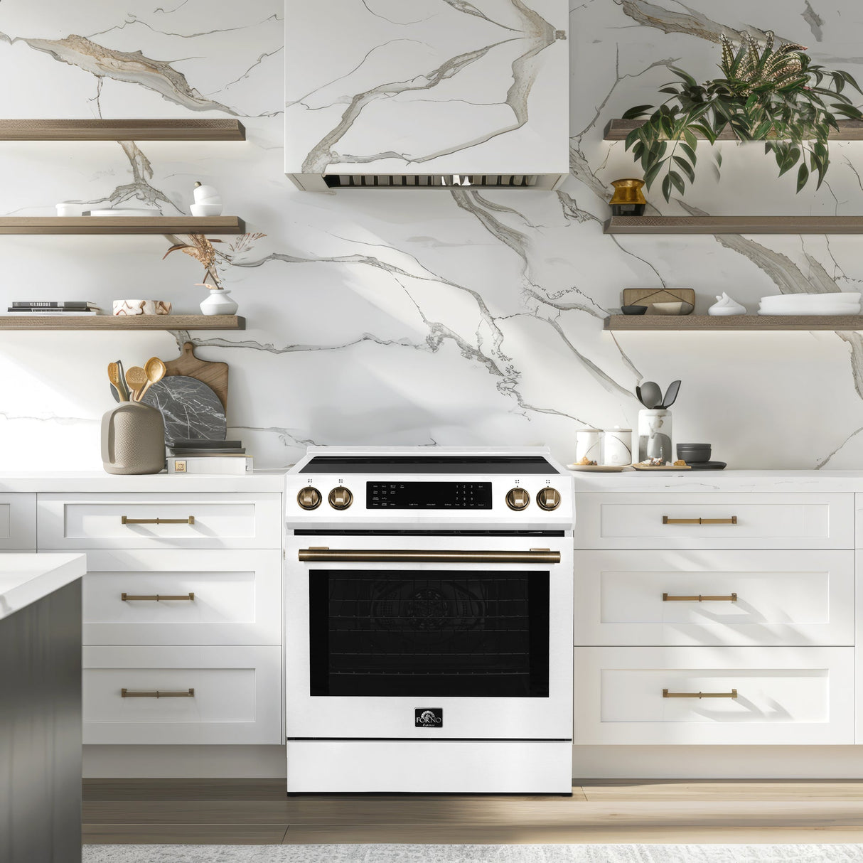 Forno Donatello Espresso 30-Inch Slide-In Induction Range, Convection Oven, 5 Cooking Zones, Touch Control Panel
