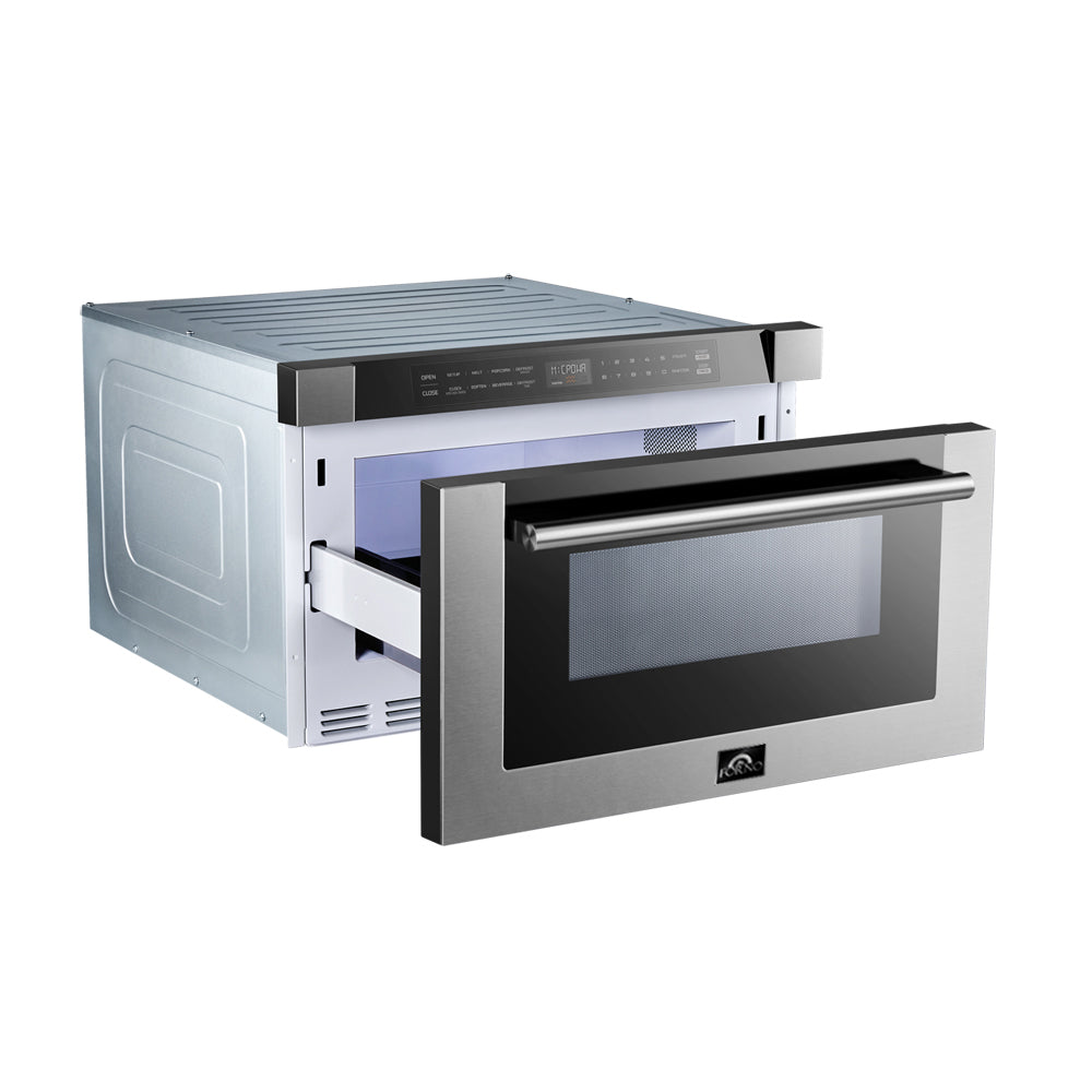 Forno Capoliveri 24-Inch Microwave Drawer, Stainless Steel, 1.2 cu.ft, 1500 Watts, Built-In, 11 Power Levels, Sensor Cooking