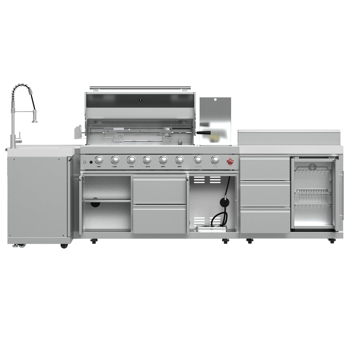 Forno Bulnes 40" BBQ Outdoor Kitchen – 95,000 BTU, 5 Burners, Infrared Sear & Rotisserie, Beverage Center & White Sintered Stone Countertops