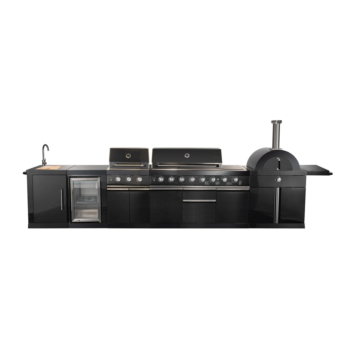 Forno All’Aperto Outdoor Kitchen in Black – 99,600 BTU, 5 Burners, Infrared Burners, Pizza Oven, Sink, Bar & Beverage Center