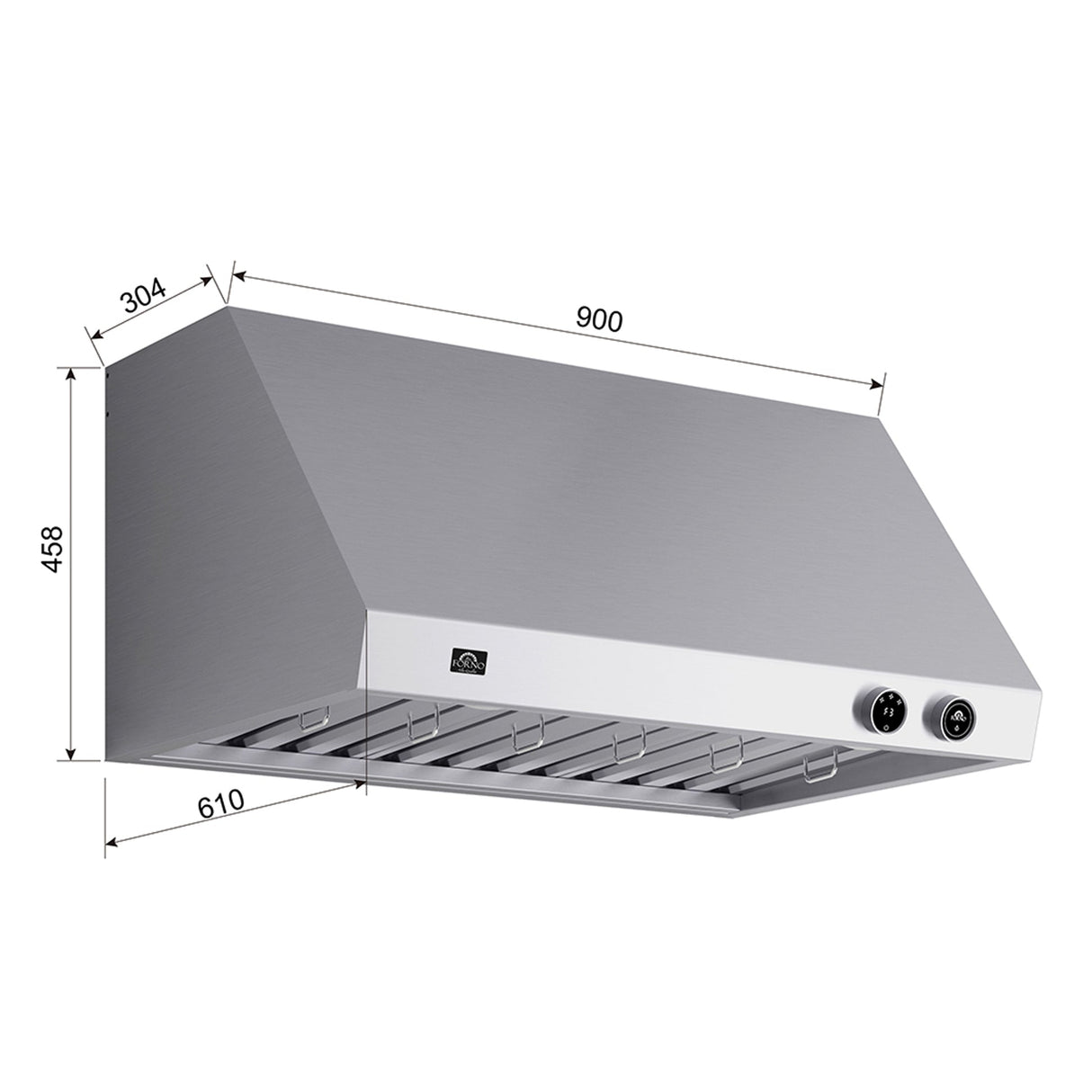Forno Biagio Wall Mounted Range Hood, Stainless Steel, Heavy Duty