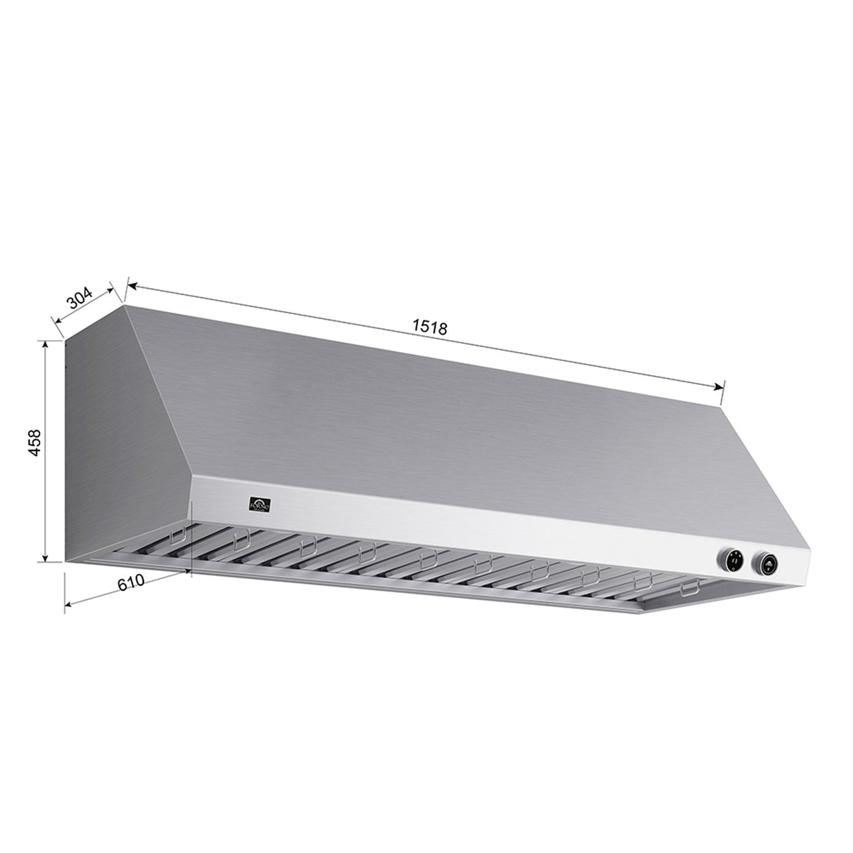 Forno Biagio Wall Mounted Range Hood, Stainless Steel, Heavy Duty
