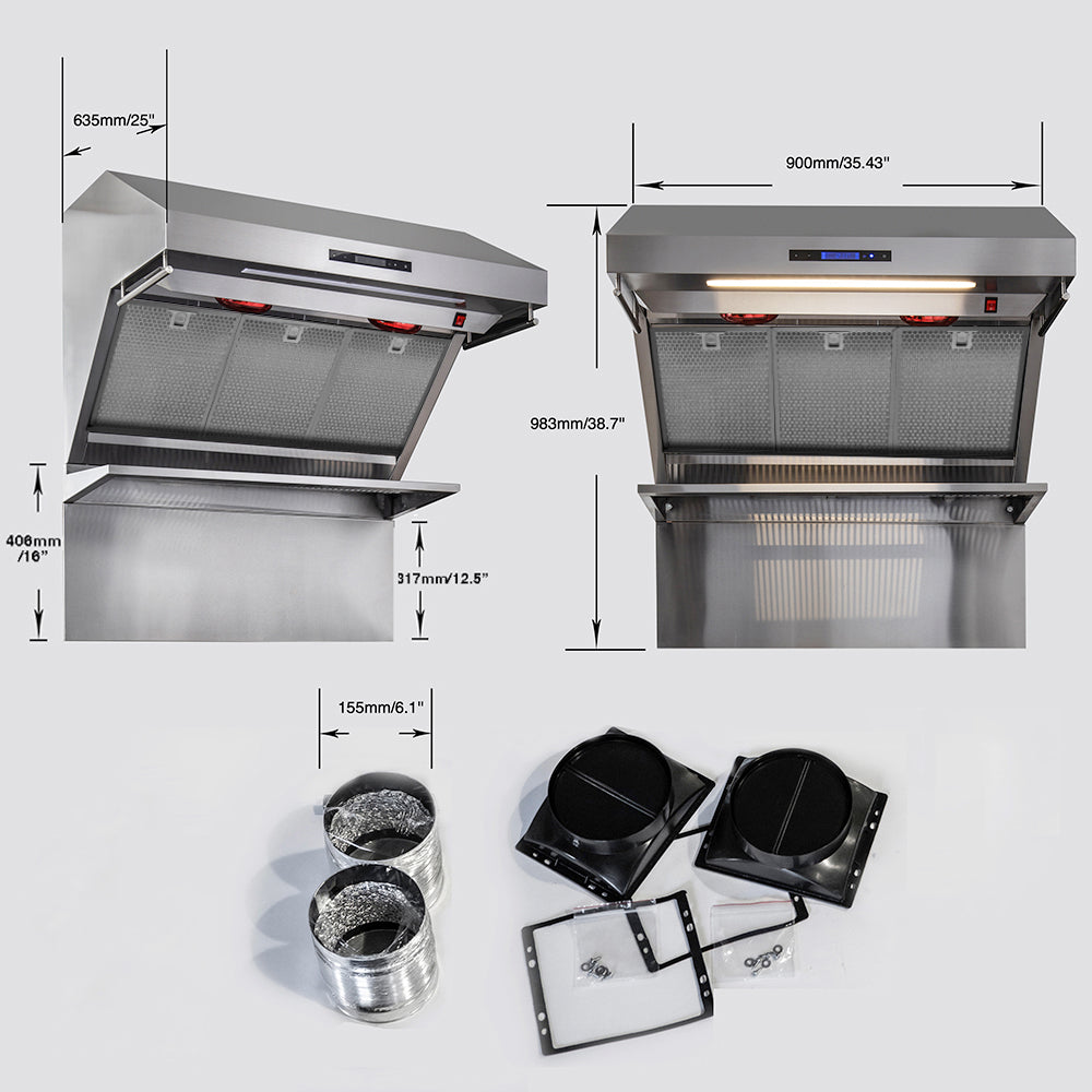 Forno Savona Wall Mount Range Hood, Hybrid Filters, Backsplash Included