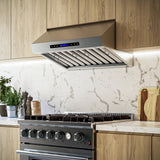 Forno Palazzo Wall Mounted Range Hood, Stainless Steel, Heavy Duty Baffle Filters, Remote Control