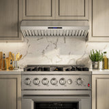 Forno Palazzo Wall Mounted Range Hood, Stainless Steel, Heavy Duty Baffle Filters, Remote Control