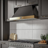 Forno Vittorio 48" Wall Mount Range Hood – Antique Brass Trim, 424 CFM, Remote Control, LED Lighting & Dishwasher-Safe Filters