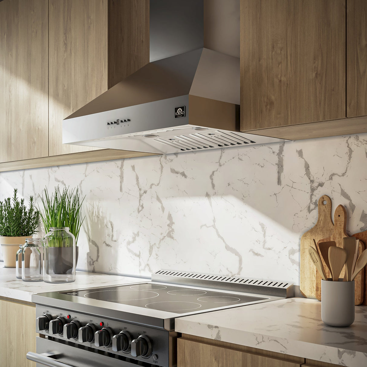 Forno Orvieto 30-Inch Wall Mount Range Hood, LED Lighting, Heavy Duty, Stainless Steel